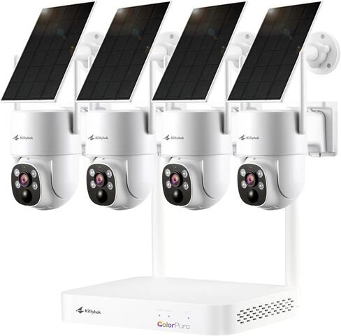 Kittyhok Solar Security Cameras Wireless Outdoor System | 4pcs 2K ColorPura PT Solar Security Camera, Pro Color Night Vision, Human Detection, 360 View, |10CH NVR, 60 Days Local Storage, 0 Monthly Fee in Kuwait