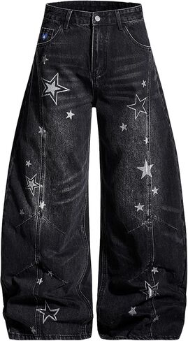 Aelfric Eden Baggy Barrel Jeans Washed Star Wide Leg Jeans Y2k Hip Hop Streetwear Denim Pants Trousers in Saudi Arabia