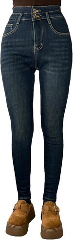 Women's Fleece-Lined Thickened Jeans - Winter High-Waisted Stretch Slim-Fit Jeans in Saudi Arabia