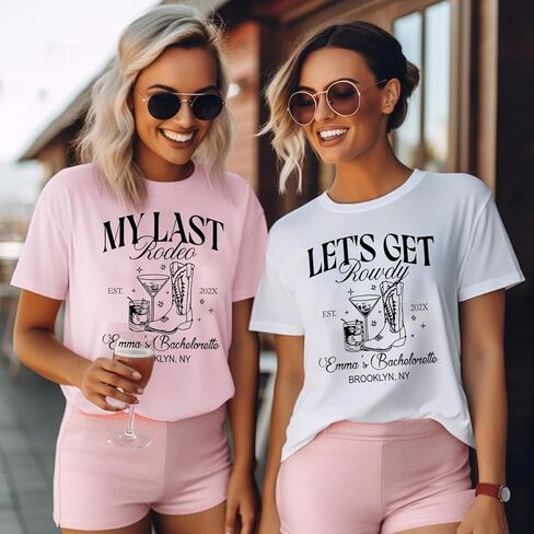 Bachelorette Shirts, Custom Last Rodeo Bachelorette Tees, Bridal Party Shirt, Personalized Location T-Shirt, Western Bride, Let's Get Rowdy in Kuwait