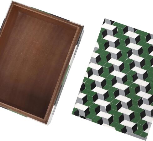 صندوق مجوهرات على شكل رف قابل للتنظيف مع غطاء مستطيل الشكل، صندوق تخزين كنز تذكاري مزخرف لأكياس الشاي والقهوة واللوازم المكتبية والمجوهرات والإكسسوارات - أخضر طحلبي (8 × 6 × 3 بوصة) in Kuwait