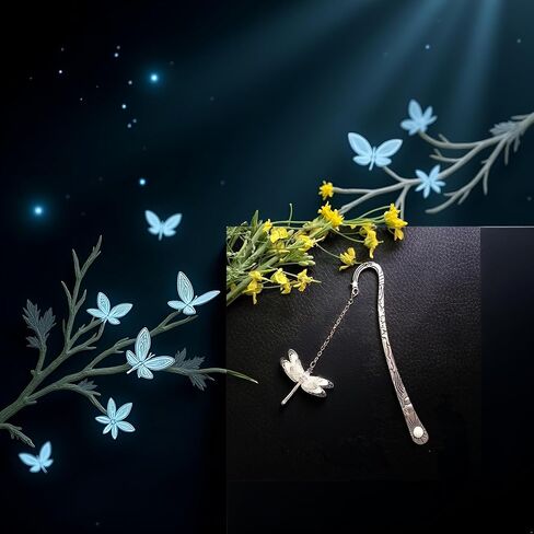 Silver Glow in The Dark Feather Metal Bookmark, Luminous Retro Feather Bookmark Glow in The Dark, Ideal Gift for Reader, Teachers, Adults,Book Covers and Book Accessories,Office Supplies (Dragonfly) in Kuwait