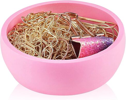 حامل مشبك ورق أسمنتي - موزع منظم مشبك ورق، حامل مشبك ورق خرساني لسطح المكتب، منظمات ديكور مكتب المكتب، وردي in Kuwait