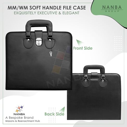 MASONS & REENACTMENT HUB Premium Master Mason Apron & Chain Collar Case – Black Leather Bag with Lock, Key, Blue Lining & Soft/Hard Handle (MM/WM) (Soft Handle) in Saudi Arabia