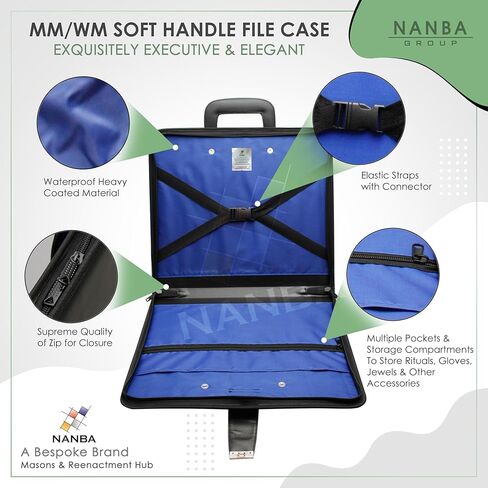 MASONS & REENACTMENT HUB Premium Master Mason Apron & Chain Collar Case – Black Leather Bag with Lock, Key, Blue Lining & Soft/Hard Handle (MM/WM) (Soft Handle) in Saudi Arabia