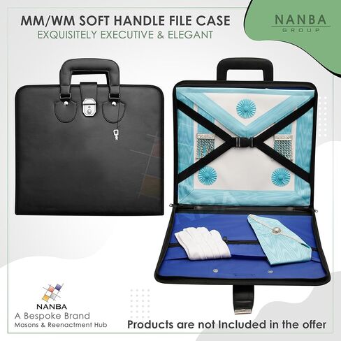 MASONS & REENACTMENT HUB Premium Master Mason Apron & Chain Collar Case – Black Leather Bag with Lock, Key, Blue Lining & Soft/Hard Handle (MM/WM) (Soft Handle) in Saudi Arabia