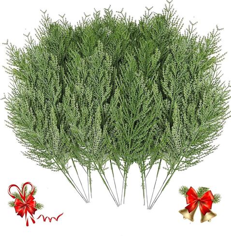 30PCS Evergreen Fake Pine Needles Picks, Artificial Pine Branches for Christmas Tree Filler, Christmas Greenery Stems DIY Accessories for Wreath Making Supplies Holiday Decor in Kuwait