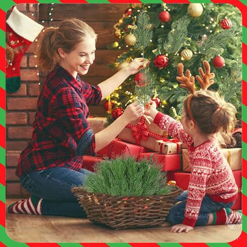 30PCS Evergreen Fake Pine Needles Picks, Artificial Pine Branches for Christmas Tree Filler, Christmas Greenery Stems DIY Accessories for Wreath Making Supplies Holiday Decor in Kuwait