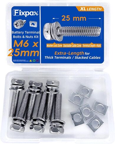 12 حزمة M6 × 25 مم من البراغي والصواميل الطرفية لبطارية الدراجة النارية طويلة جدًا ومسامير من الفولاذ المقاوم للصدأ مع صواميل مستطيلة لاستبدال طرف بطارية مولد جت سكي ATV in Kuwait