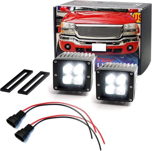 iJDMTOY LED Pod Light Fog Lamp Kit Compatible with 2003-06 GMC Sierra 1500 2500 3500, Includes (2) 20W High Power LED Cubes, Foglight Location Mounting Brackets & Wiring/Adapter Harnesses in Saudi Arabia