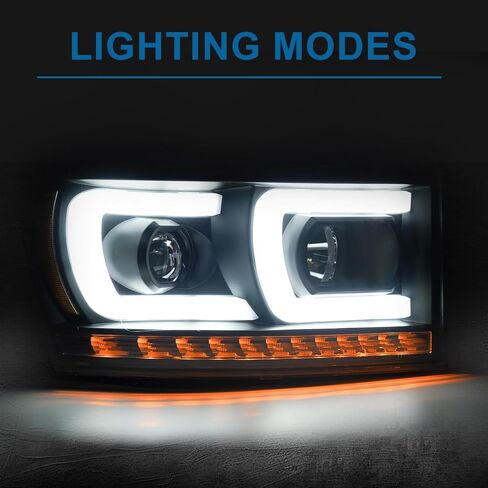 LED DRL Headlights Assembly Compatible with 2006-2008 Dodge Ram 1500 2500 3500 Left Right Side Replacement Headlamp w/Running Light Bar Black Housing Amber Reflector in Kuwait