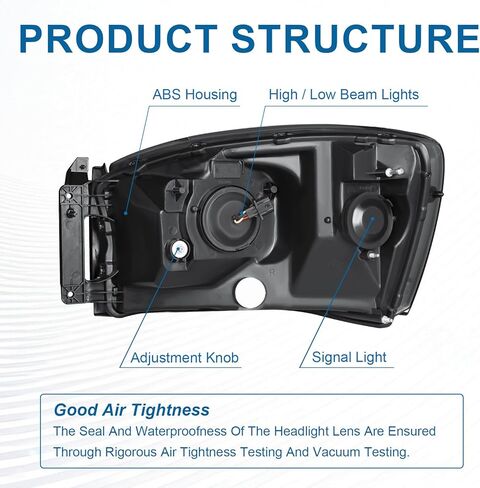 LED DRL Headlights Assembly Compatible with 2006-2008 Dodge Ram 1500 2500 3500 Left Right Side Replacement Headlamp w/Running Light Bar Black Housing Amber Reflector in Kuwait