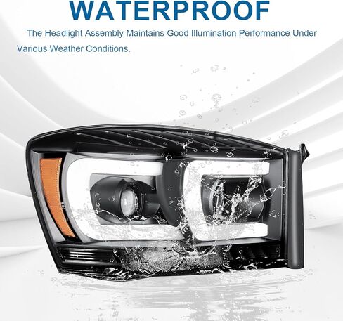 LED DRL Headlights Assembly Compatible with 2006-2008 Dodge Ram 1500 2500 3500 Left Right Side Replacement Headlamp w/Running Light Bar Black Housing Amber Reflector in Kuwait