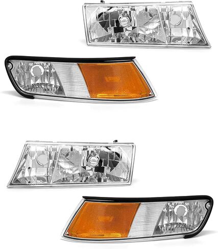 1998-2002 Mercury Grand Marquis Headlight Assembly for 98 99 00 01 02 Mercury Grand Marquis Chrome Housing Headlamp with Clear Lens Amber Reflector Left+Right Pairs(Not included Bulbs) in Kuwait