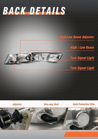 1998-2002 Mercury Grand Marquis Headlight Assembly for 98 99 00 01 02 Mercury Grand Marquis Chrome Housing Headlamp with Clear Lens Amber Reflector Left+Right Pairs(Not included Bulbs) in Kuwait