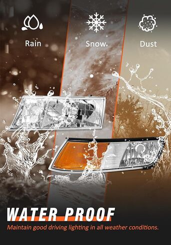 1998-2002 Mercury Grand Marquis Headlight Assembly for 98 99 00 01 02 Mercury Grand Marquis Chrome Housing Headlamp with Clear Lens Amber Reflector Left+Right Pairs(Not included Bulbs) in Kuwait