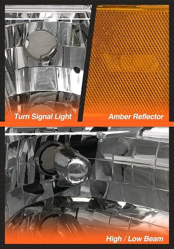 1998-2002 Mercury Grand Marquis Headlight Assembly for 98 99 00 01 02 Mercury Grand Marquis Chrome Housing Headlamp with Clear Lens Amber Reflector Left+Right Pairs(Not included Bulbs) in Kuwait