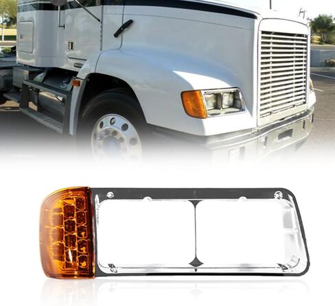 Headlight Bezel with LED Turn Signal Assembly Compatible With Freightliner FLD 1989-2002 Replacement (Headlight Bezel with LED Turn Signal Left) in Saudi Arabia