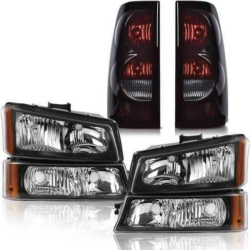 PIT66 LED Front Headlights + Rear Tail Lights Assembly Fit Chevy Silverado 1500 2500 2003 2004 2005 2006 Halogen Smoky Lens Black Housing Clear Corner 15199556, 15199557, 10366037 in Saudi Arabia
