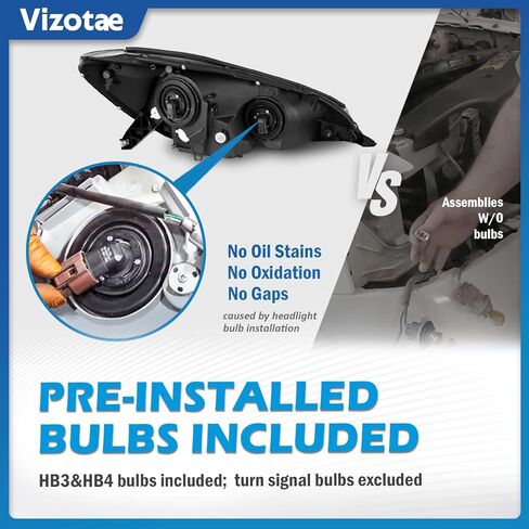 Headlights Assembly for 2004 2005 Toyota Sienna Minivan (All Trims: CE, LE, XLE, Limited) & Cargo Van Halogen Headlamp Replacement, High/Low Beam W/Bulbs, Driver & Passenger Side in Kuwait