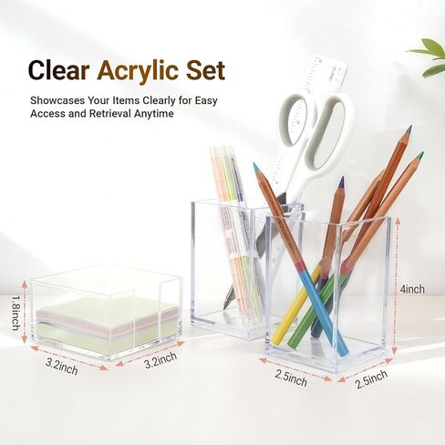 3 Pcs Acrylic Pen Pencil holder and Sticky Note Holder,Clear Desk Organizer,Desk Accessories for Office School Home in Kuwait