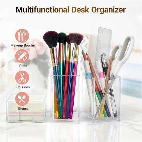 3 Pcs Acrylic Pen Pencil holder and Sticky Note Holder,Clear Desk Organizer,Desk Accessories for Office School Home in Kuwait