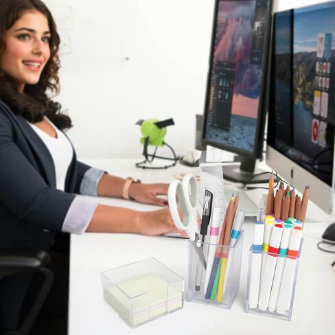 3 Pcs Acrylic Pen Pencil holder and Sticky Note Holder,Clear Desk Organizer,Desk Accessories for Office School Home in Kuwait
