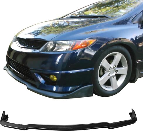 IKON MOTORSPORTS Front Bumper Lip, Compatible with 2006-2008 Honda Civic Coupe, CS Style Unpainted Black PU Air Dam Chin Spoiler Protector Splitter in Saudi Arabia