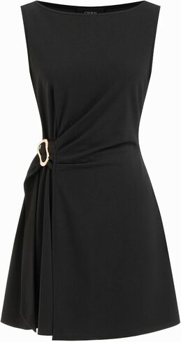 CIDER Womens Mini Dresses Boat Neck Sleeveless Tie Waist Dresses with Metal Decor Summer Party Date Night Outfits in Saudi Arabia
