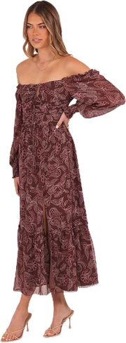 Petal & Pup Women's Keziah-Long-Sleeve-Maxi-Dress-Burgundy-Paisley in Saudi Arabia