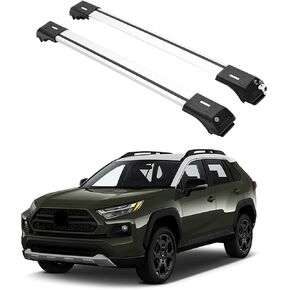 قضبان متقاطعة لحامل السقف ERKUL لسيارة Toyota RAV4 2019-2025 Adventure/TRD للطرق الوعرة/الغابات الهجينة | قضبان متقاطعة من الألومنيوم مع قفل مضاد للسرقة على السطح | متوافق مع القضبان المرتفعة - أسود in Kuwait
