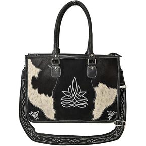 Merbaa Leather Tote Bag Western Cowhide Hair-On Tote Bag for Women Shoulder Bag Purse Handtooled With Adjustable Strap in Kuwait