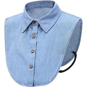 Stylish Unisex Dickey Collar Half Shirt Blouse - Peter Pan Faux Collar Denim for Women & Men (Blue) in Kuwait