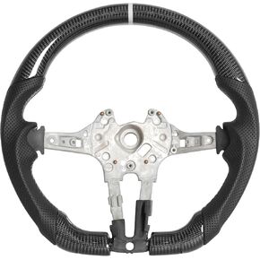 Carbon Fiber Steering Wheel for BMW 14-17 M5 F10 F12 F13 F30 F06 F07 D-Shaped Flat-Bottom with Nappa Perforated Leather White Stitching White Positioning Line in Kuwait