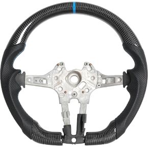 عجلة قيادة من ألياف الكربون لسيارة BMW 14-17 M5 F10 F12 F13 F30 F06 F07 على شكل D، قاعدة مسطحة مع جلد نابا المثقوب، خياطة بيضاء، خط تحديد المواقع الأبيض in Kuwait