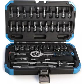 FIXTEC 46-Piece 1/4-Inch Drive Socket Ratchet Wrench Set, Metric Socket & Bit Set with Extension Bars, Universal Joint and Storage Case, CR-V Steel Tool Kit for Auto Repair and Home Maintenance in Saudi Arabia