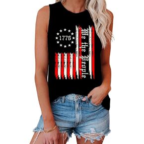 الولايات المتحدة الأمريكية تانك الأعلى المرأة 4 يوليو قمصان العلم الأمريكي نجوم المشارب التي شيرت الوطنية تانك in Kuwait
