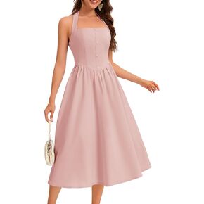 Dressystar Women's Summer Halter Midi Dress 2026 Sleeveless Backless High Waist Flowy Wedding Guest Formal Long Dresses in Kuwait