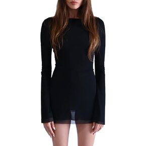 Women's Off The Shoulder Lace Bodycon Mini Dress Bell Long Sleeve Wrap Tie Mesh Lace Short Dress for Club Party in Saudi Arabia