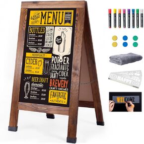 Wood Magnetic A-Frame Chalkboard Signs, 40" x 20" Large Sandwich Board Signs Outdoor, Double-Sided Sidewalk Blackboard for Business, Wedding, Vendor Display, Coffee Shope - Brown in Saudi Arabia