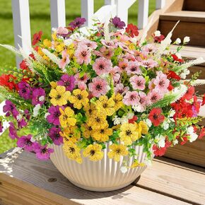 HOHOTIME 18 حزمة من الزهور الاصطناعية للخارج، نباتات زائفة من البلاستيك الربيعي، مقاومة للأشعة فوق البنفسجية الصناعية، الأوكالبتوس البنفسجي، الكاميليا، عشب الثعلب لحديقة الشرفة، النافذة المعلقة لديكور المنزل والزفاف in Kuwait