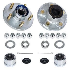 2 Sets Galvanized Trailer Hub Kits, 5 Lug on 4.5" for 3500 lbs Axles, Fits 1-1/16" to 1-3/8" #84 Tapered Spindle with L44649/L68149 Bearings | Pre-Lubricated & Complete Wheel Hub Assembly (White) in Kuwait