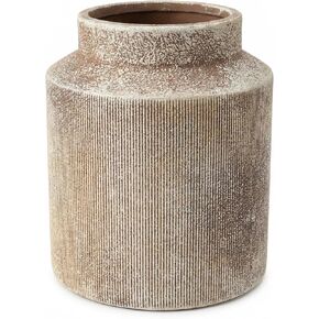 Rustic Terracotta Flower Vase, 7.5 Inch Aged Ceramic Pot for Dried Arrangements, Farmhouse Boho Centerpiece for Living Room, Entryway, Airbnb & Shelf Decor in Kuwait