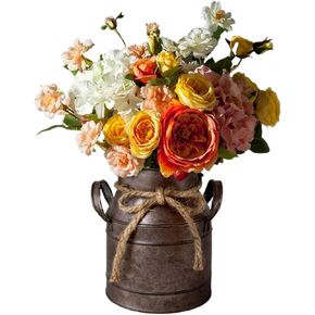 Primitive Distressed Iron Vase Bucket,Shabby Chic Classy Designed Metal Vase,Vintage Rustic Antique Decorative Flower Vase for Birthday Gift,Home Decor,Wedding,Party(5.5" L x 3.5" W x 5.9" H) in Kuwait