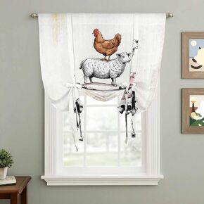 Farm Animals Tie Up Curtains for Window, Retro Farmhouse Cow Pig Chickens Sheeps Thermal Insulated Balloon Shade Adjustable Rod Pocket Curtains Valance Panels for Kitchen Bathroom Café 42'' x 63'' in Saudi Arabia