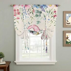 Gnomes Easter Tie Up Curtains for Window, Colorful Spring Floral Weeping Eggs Rustic Thermal Insulated Balloon Shade Adjustable Rod Pocket Curtains Valance Panels for Kitchen Bathroom Café 46'' x 63'' in Kuwait
