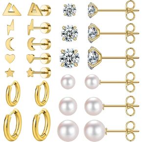 11 زوجًا من الأقراط الجراحية المصنوعة من الفولاذ لثقب متعدد خفيف الوزن وأقراط هوجي هوب الصغيرة أقراط تشيكوسلوفاكيا للنساء الغضروف العصرية مزيج خالٍ من الحساسية (ذهبي/فضي/البطارخ) in Kuwait