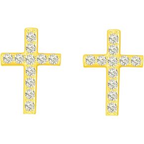 Small Cross Earrings for Women – White Gold Tone Silver Studs, Hypoallergenic Jewelry in Saudi Arabia