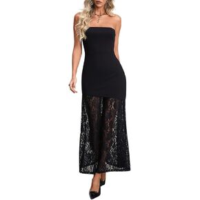 HYPERFIRE Wedding Guest Dresses for Women Summer Strapless Backless Tube Top Maxi Dress with Lace in Kuwait