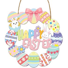 علامة باب بيضة عيد الفصح - زينة عيد الفصح السعيد مع إكليل خشب بيض الأرنب للباب الأمامي ونافذة الشرفة ديكور معلق على الحائط، ديكور الربيع للمنزل in Kuwait